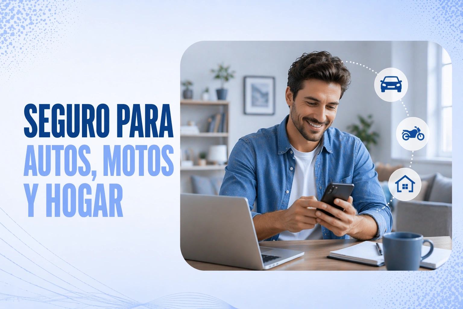 Auto frente a una vivienda, representando seguros de autos, motos y hogar.