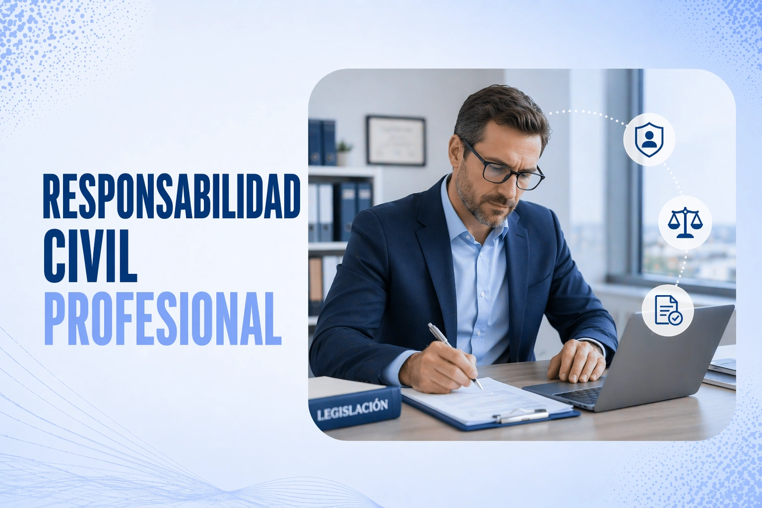 Profesionales reunidos en una mesa de trabajo, representando seguros de responsabilidad civil profesional.